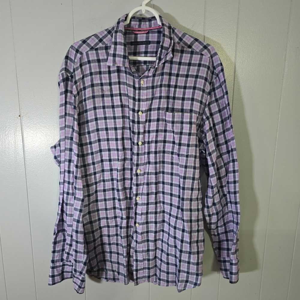 Mason's Men's XL Purple Black Plaid Button Down Shirt Long Sleeve Cotton‎ XL